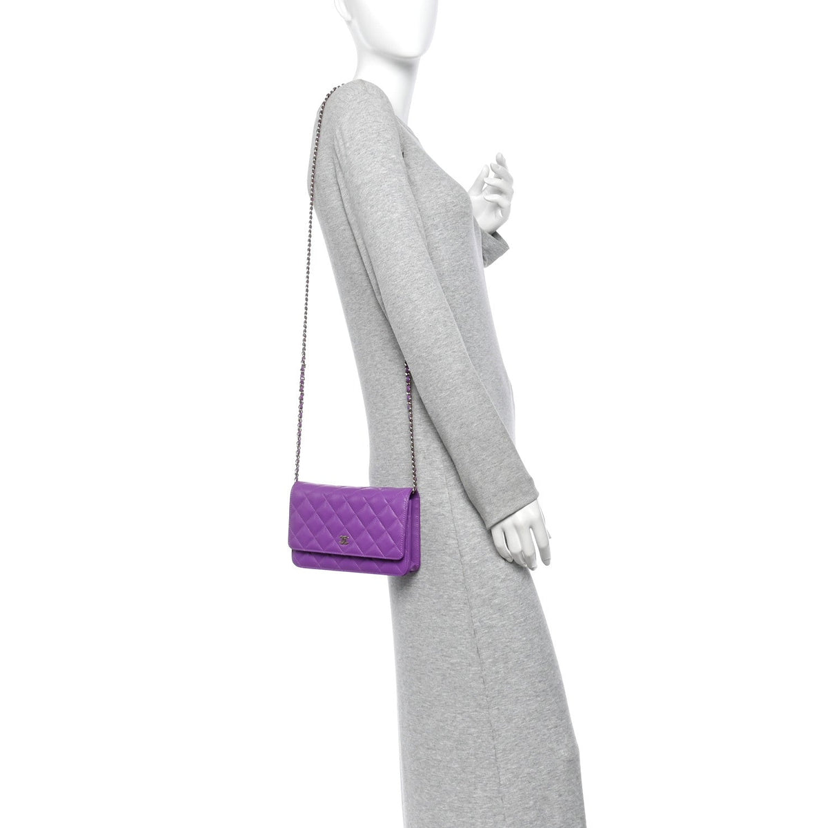 Quilted Caviar Wallet Bag - Purple