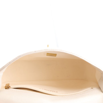 Quilted Caviar Flap Shoulder Bag - White