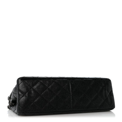 Quilted Caviar Flap Shoulder Bag - Black