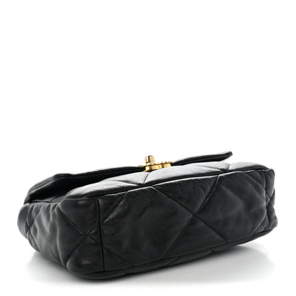 Medium Quilted Goatskin Flap Shoulder Bag - Black