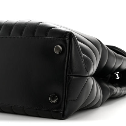 Large Quilted Calfskin Satchel Bag - Black