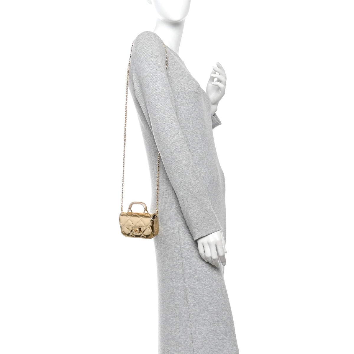 Mini Quilted Calfskin Flap Shoulder Bag - Gold