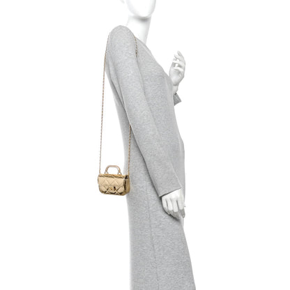 Mini Quilted Calfskin Flap Shoulder Bag - Gold