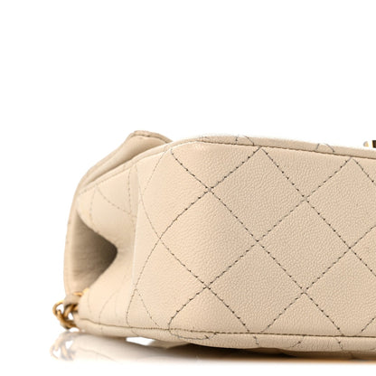Mini Quilted Caviar Flap Shoulder Bag - Tan