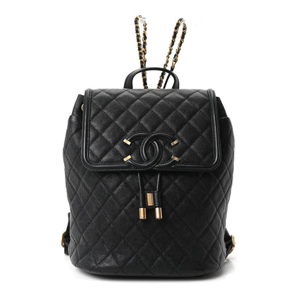 Quilted Caviar Backpack - Black