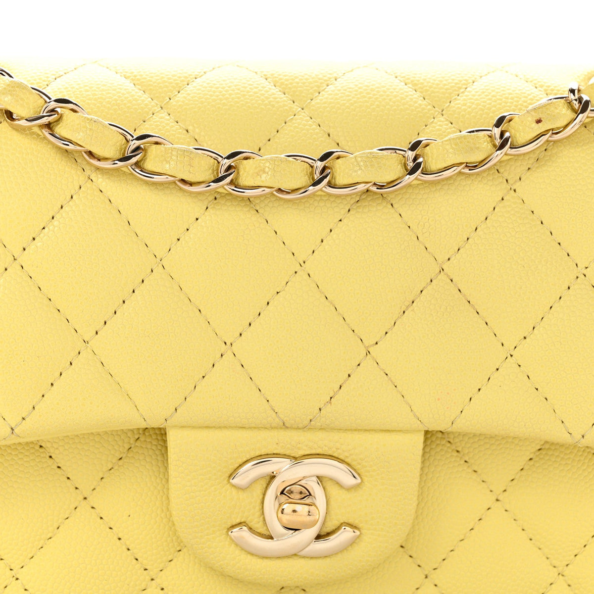 Small Quilted Caviar Flap Shoulder Bag - Yellow