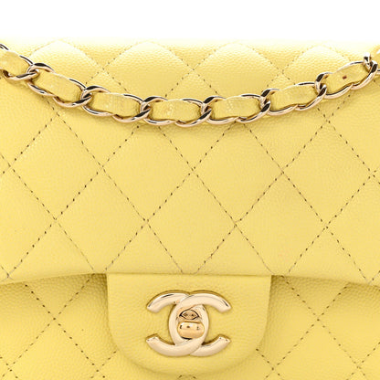 Small Quilted Caviar Flap Shoulder Bag - Yellow