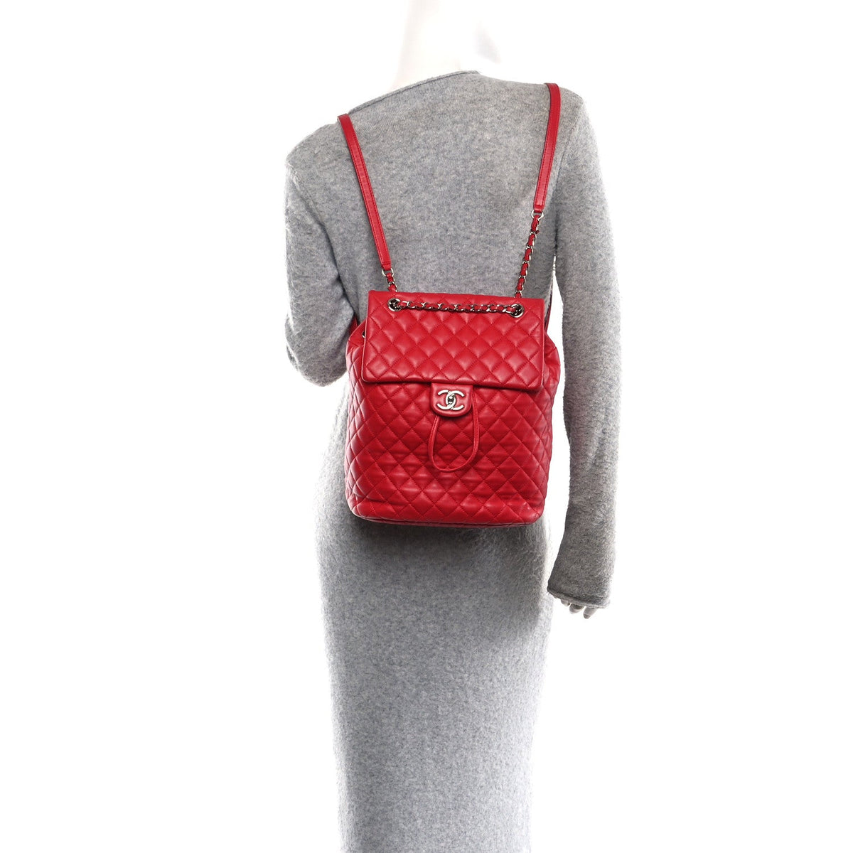 Large Quilted Lambskin Backpack - Red