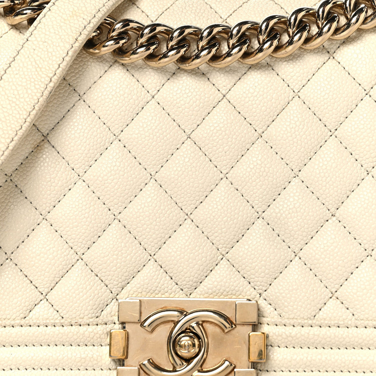 Medium Quilted Caviar Flap Shoulder Bag - White