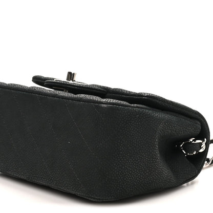 Mini Quilted Caviar Flap Shoulder Bag - Black