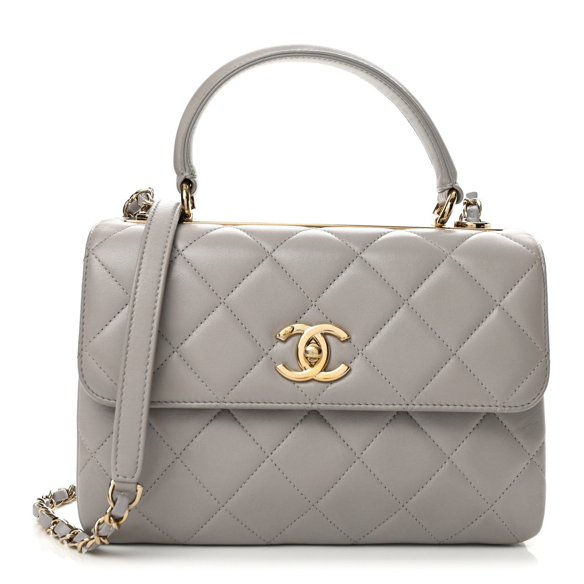 Small Quilted Lambskin Flap Shoulder Bag - Grey