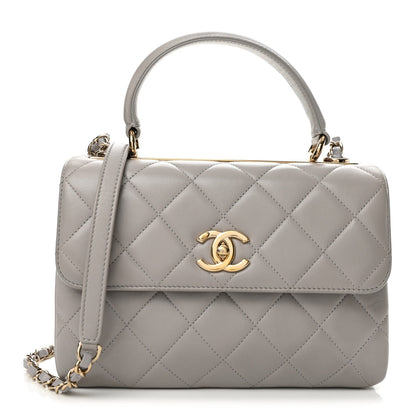 Small Quilted Lambskin Flap Shoulder Bag - Grey