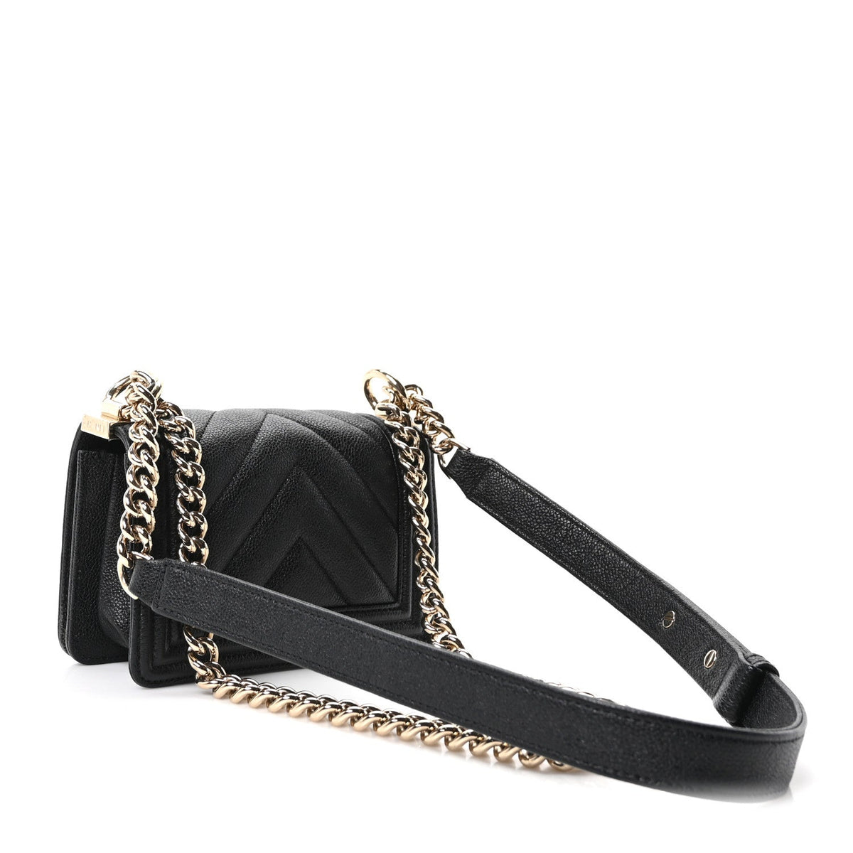 Mini Quilted Caviar Flap Shoulder Bag - Black