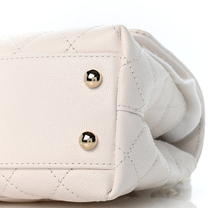 Mini Quilted Caviar Flap Shoulder Bag - White