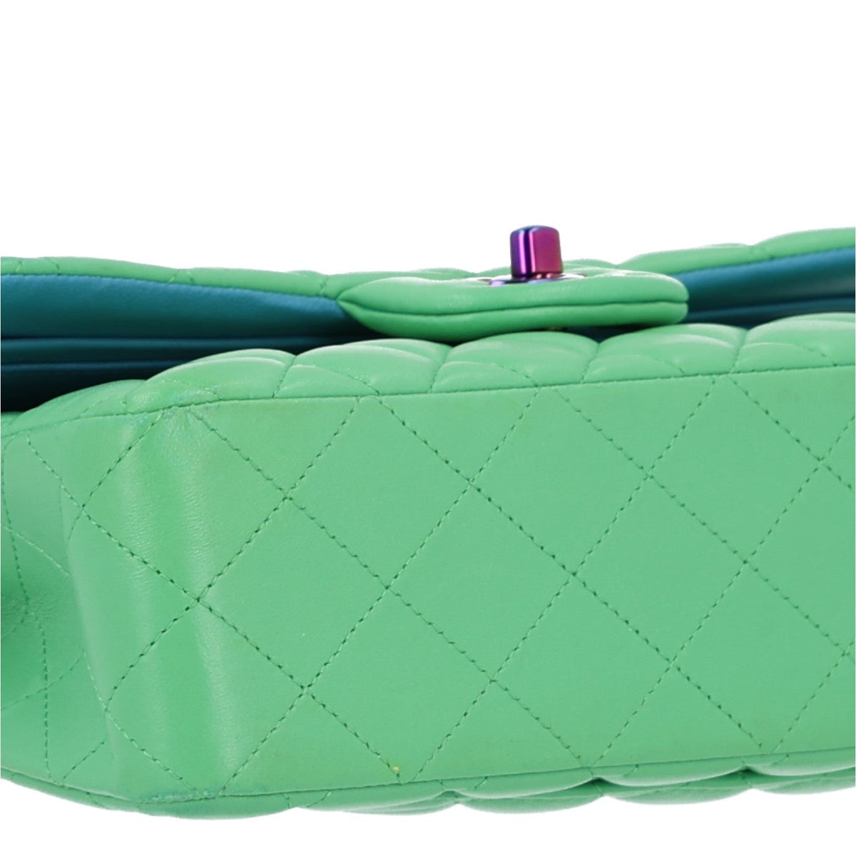 Small Quilted Lambskin Flap Shoulder Bag - Green