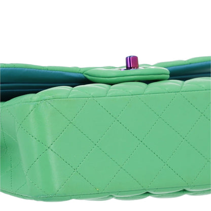 Small Quilted Lambskin Flap Shoulder Bag - Green