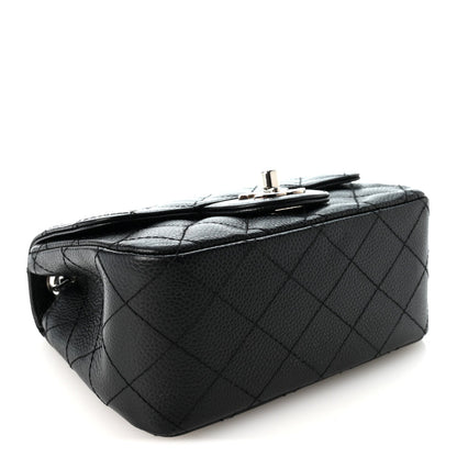 Mini Quilted Caviar Flap Shoulder Bag - Black