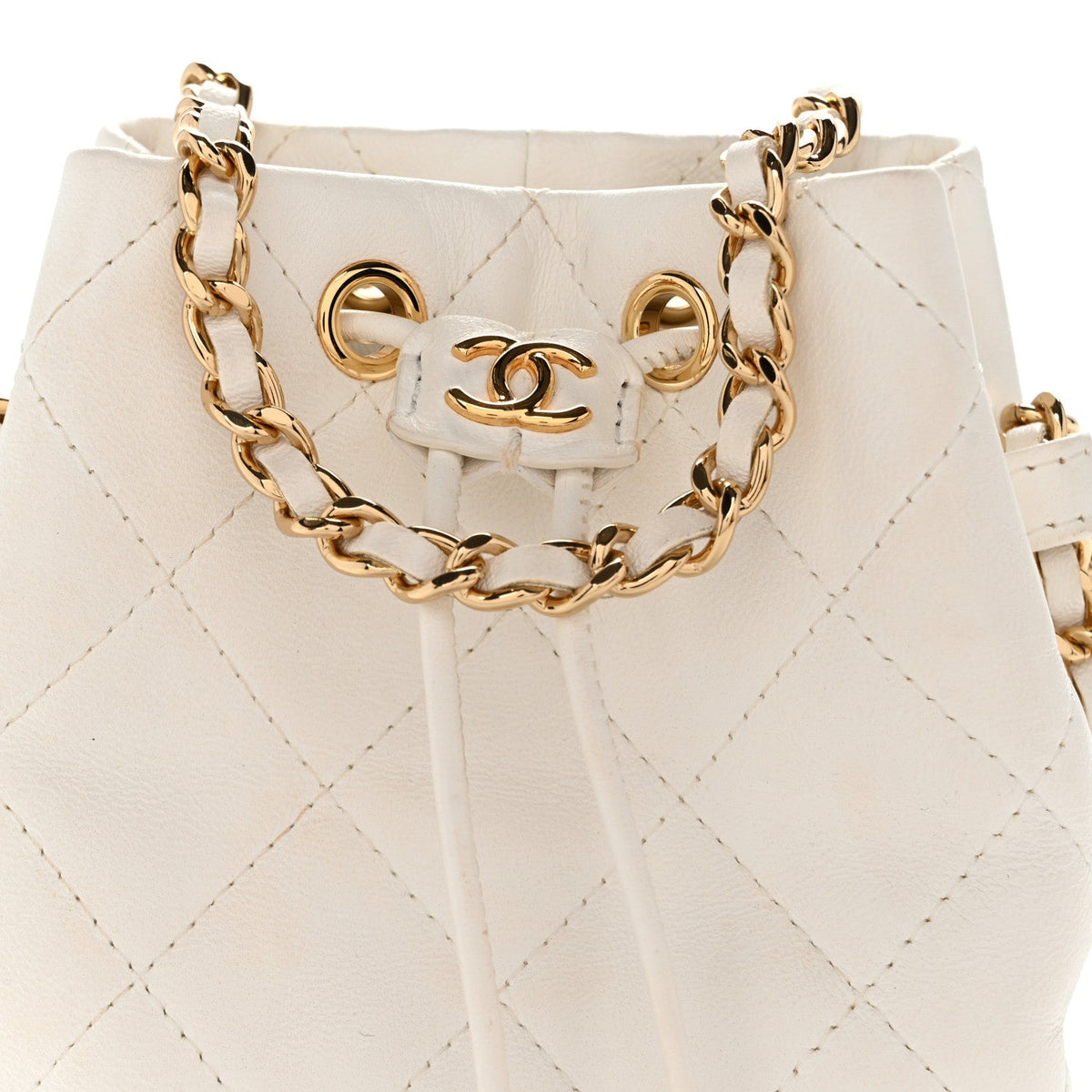 Small Quilted Lambskin Bucket Bag - White