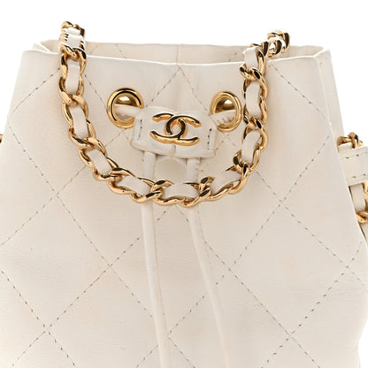 Small Quilted Lambskin Bucket Bag - White