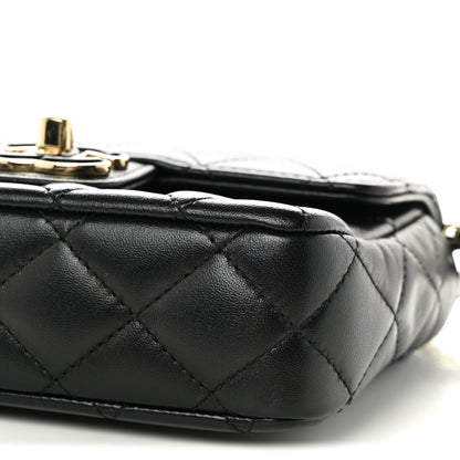 Mini Quilted Lambskin Flap Shoulder Bag - Black