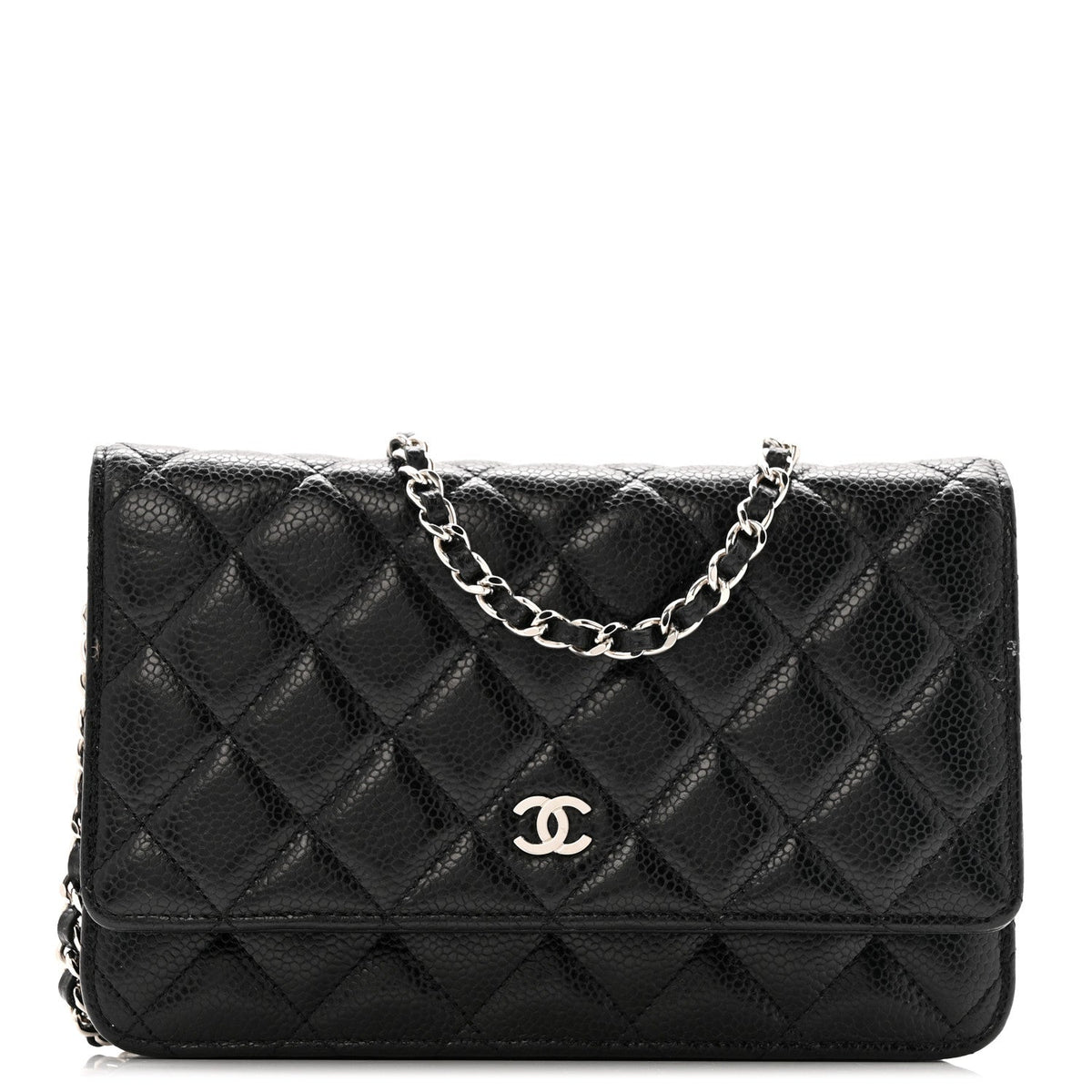 Quilted Caviar Wallet Bag - Black