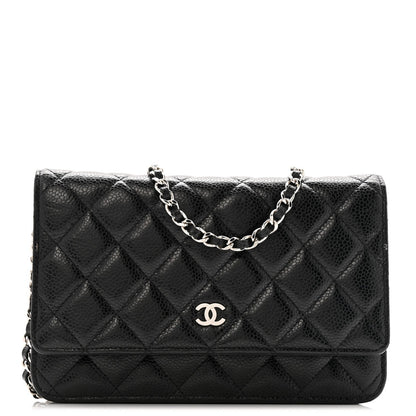 Quilted Caviar Wallet Bag - Black