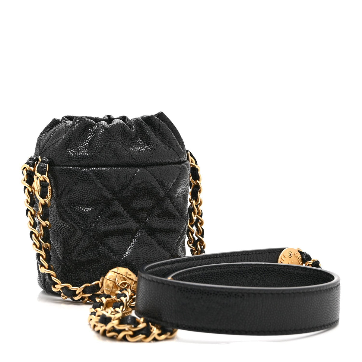 Mini Quilted Caviar Bucket Bag - Black