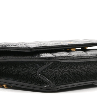 Quilted Caviar Wallet Bag - Black