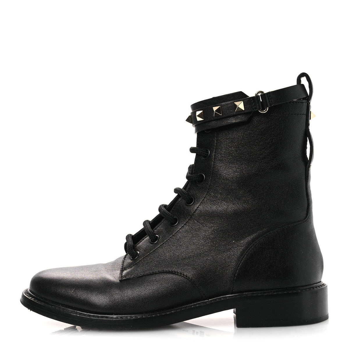 Garavanicalfskin Rockstud Combat Ankle Boots Black