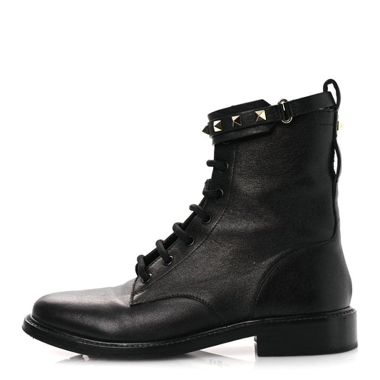 Garavanicalfskin Rockstud Combat Ankle Boots Black
