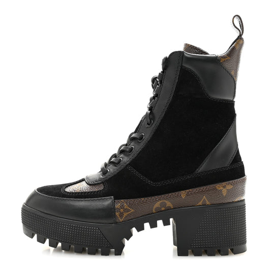 Suede Calfskin Monogram Laureate Platform Desert Boots Black