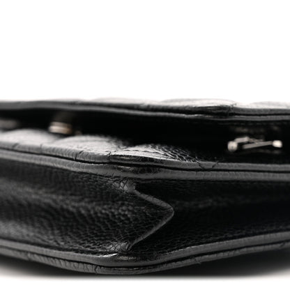 Quilted Caviar Wallet Bag - Black