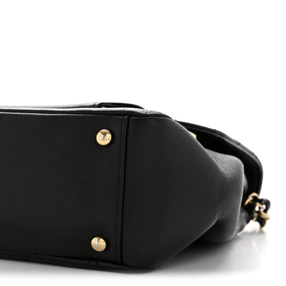 Large Quilted Caviar Flap Shoulder Bag - Black