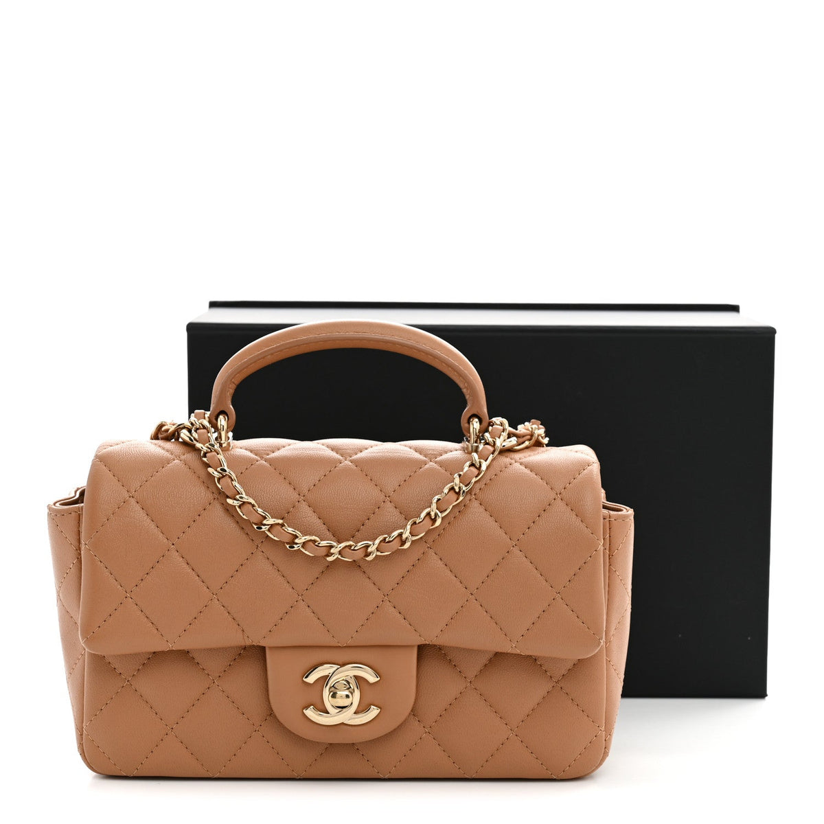 Mini Quilted Lambskin Flap Shoulder Bag - Tan