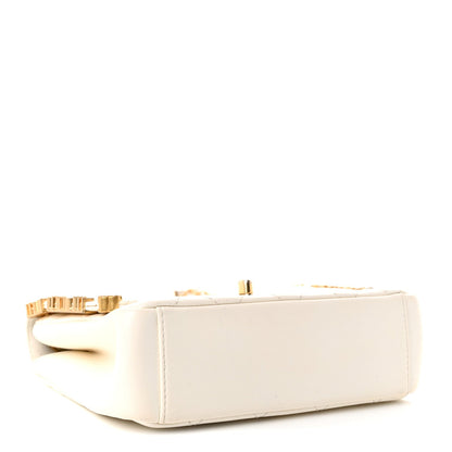 Mini Quilted Lambskin Flap Shoulder Bag - White