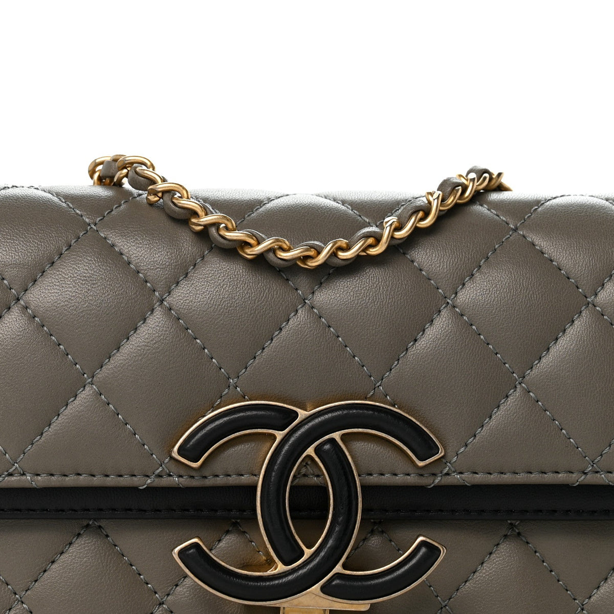 Small Quilted Lambskin Flap Shoulder Bag - Grey