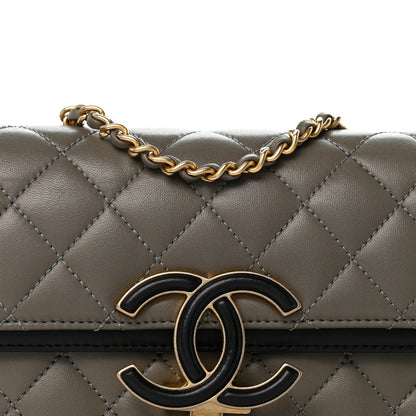 Small Quilted Lambskin Flap Shoulder Bag - Grey