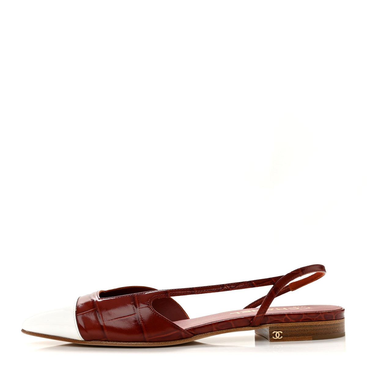 Patent Calfskin Crocodile Embossed Cap Toe CC Slingback Flats Dark Red