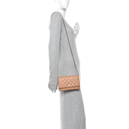 Quilted Caviar Wallet Bag - Beige