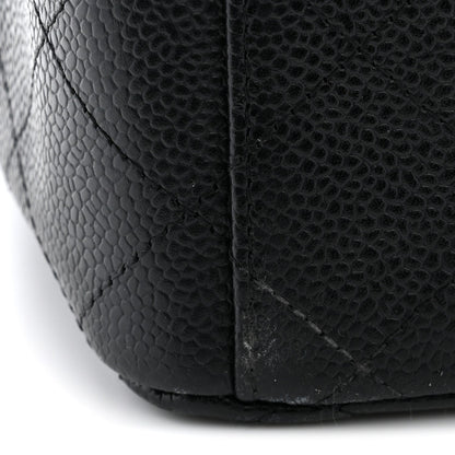 Maxi Quilted Caviar Flap Shoulder Bag - Black