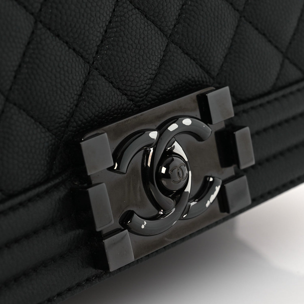 Small Quilted Caviar Flap Shoulder Bag - Black