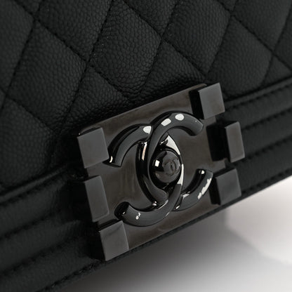 Small Quilted Caviar Flap Shoulder Bag - Black