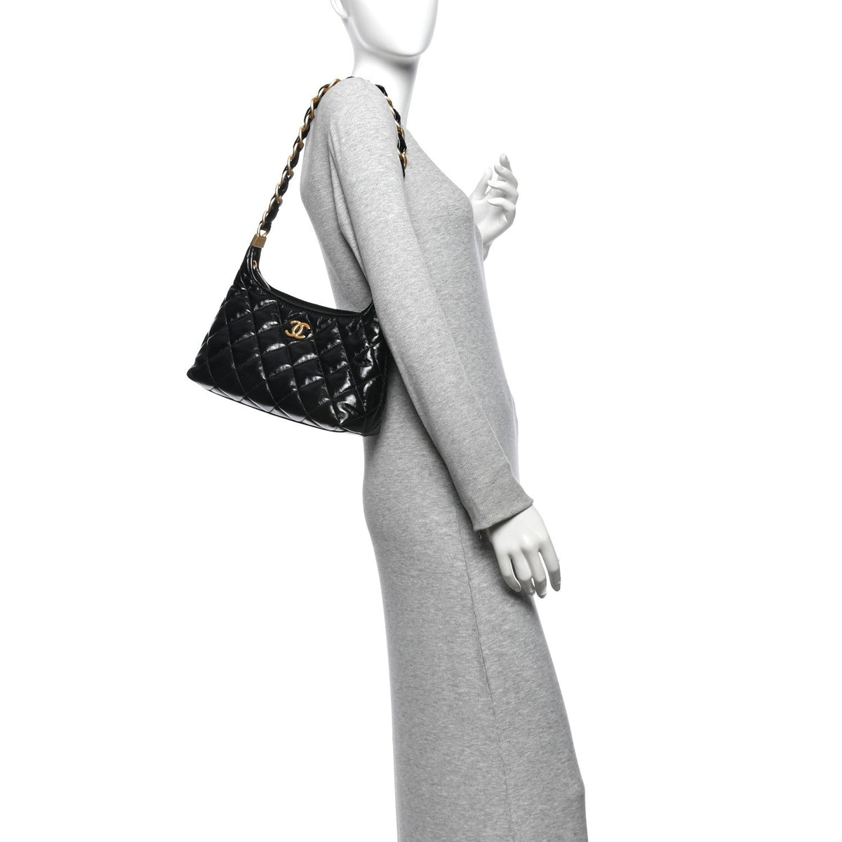 Quilted Lambskin Hobo Bag - Black