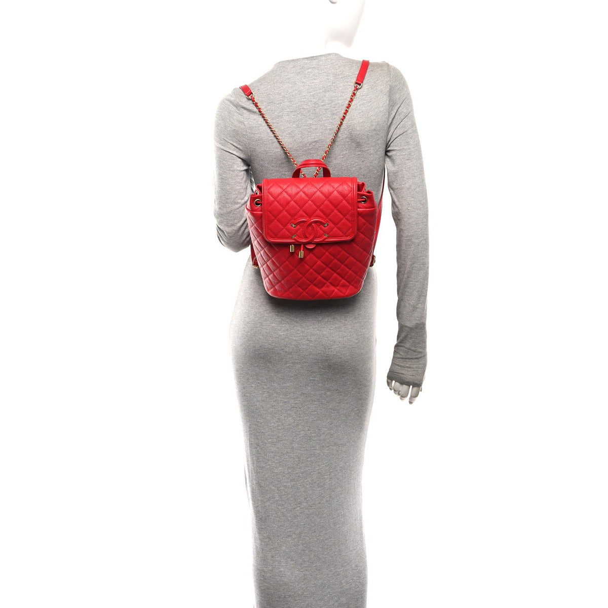 Quilted Caviar Backpack - Red