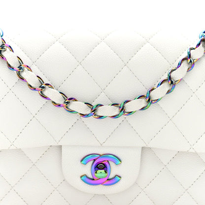Small Quilted Caviar Flap Shoulder Bag - White