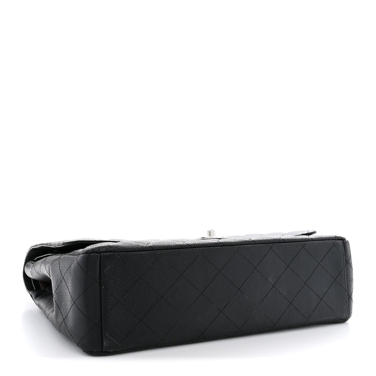 Maxi Quilted Caviar Flap Shoulder Bag - Black