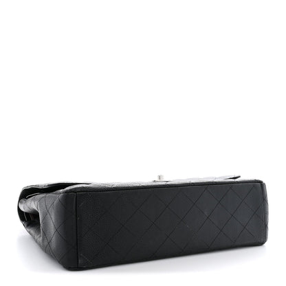 Maxi Quilted Caviar Flap Shoulder Bag - Black