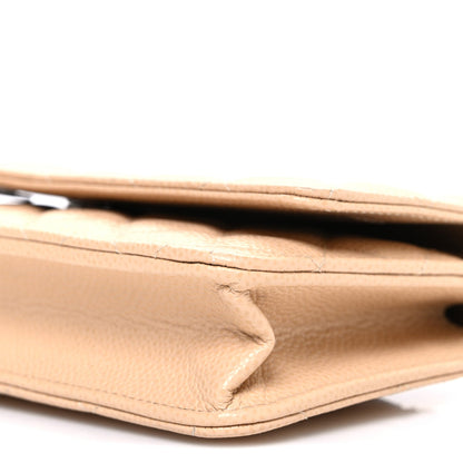 Quilted Caviar Wallet Bag - Beige