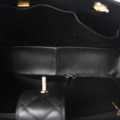 Small Quilted Caviar Tote Bag - Black