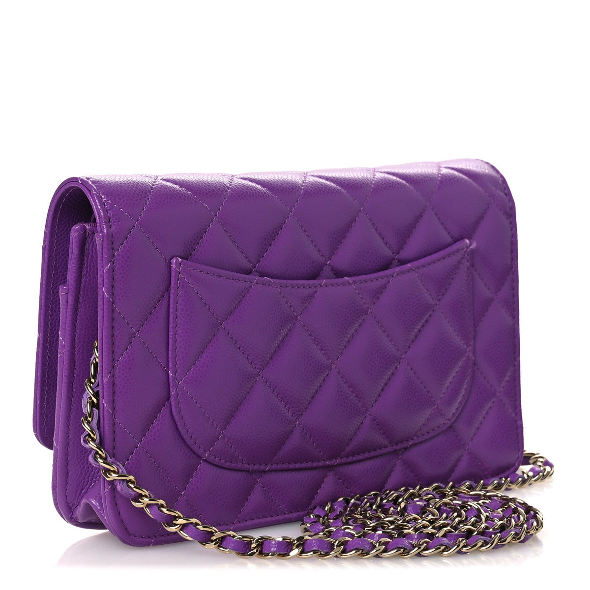 Quilted Caviar Wallet Bag - Purple